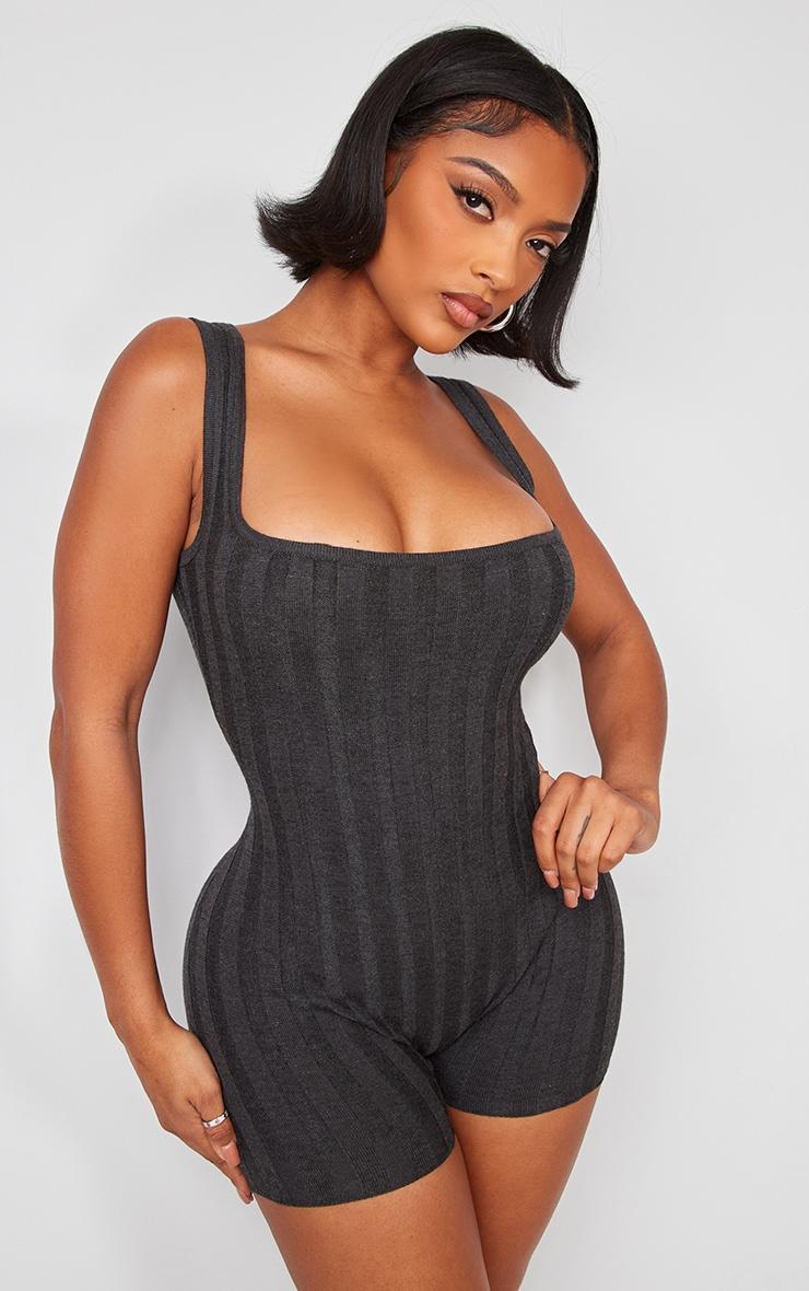 Shape Charcoal Knit Contrast Sleeveless Unitard Product Image