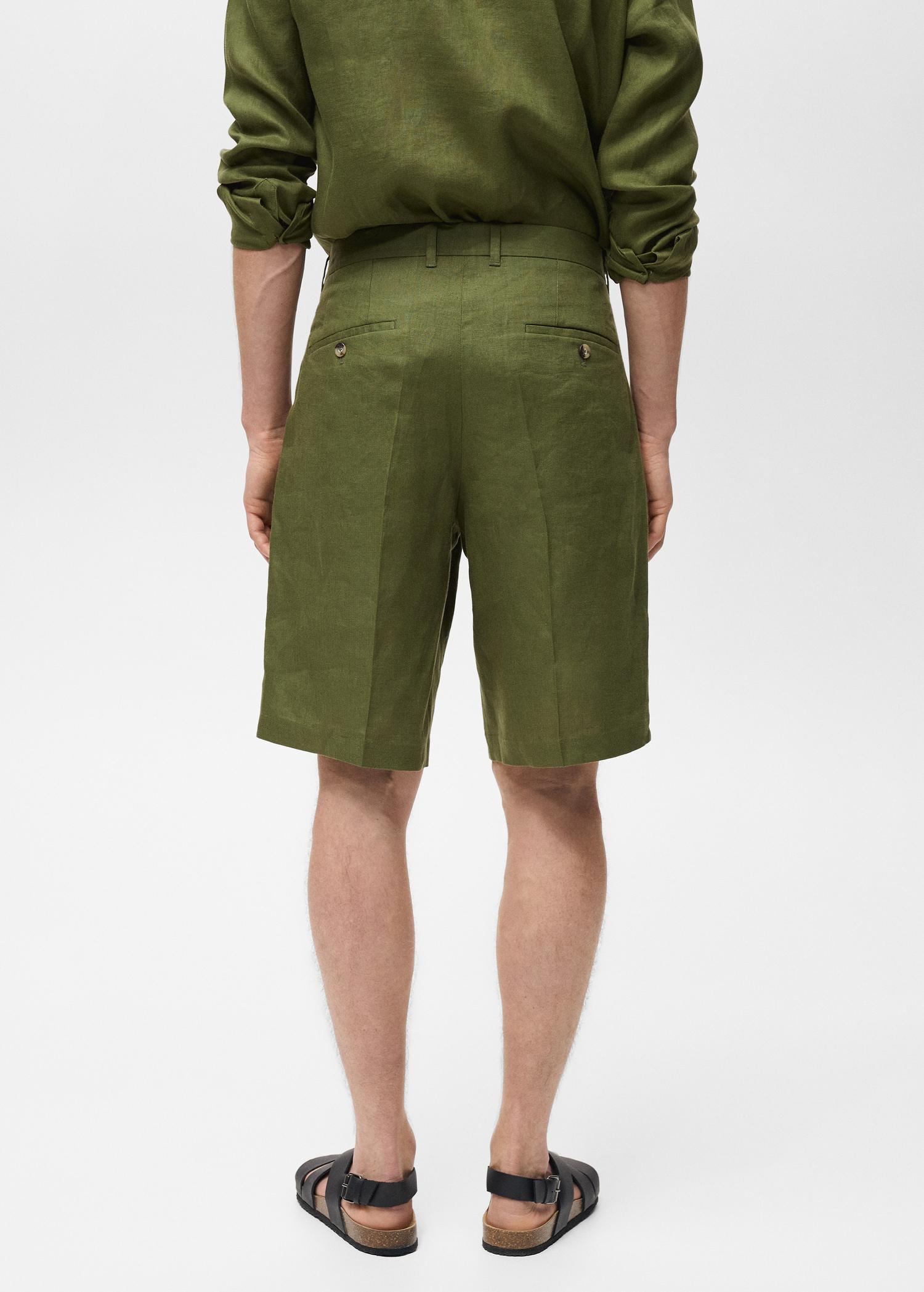 100% linen bermuda shorts with pleats - Men | MANGO USA Product Image