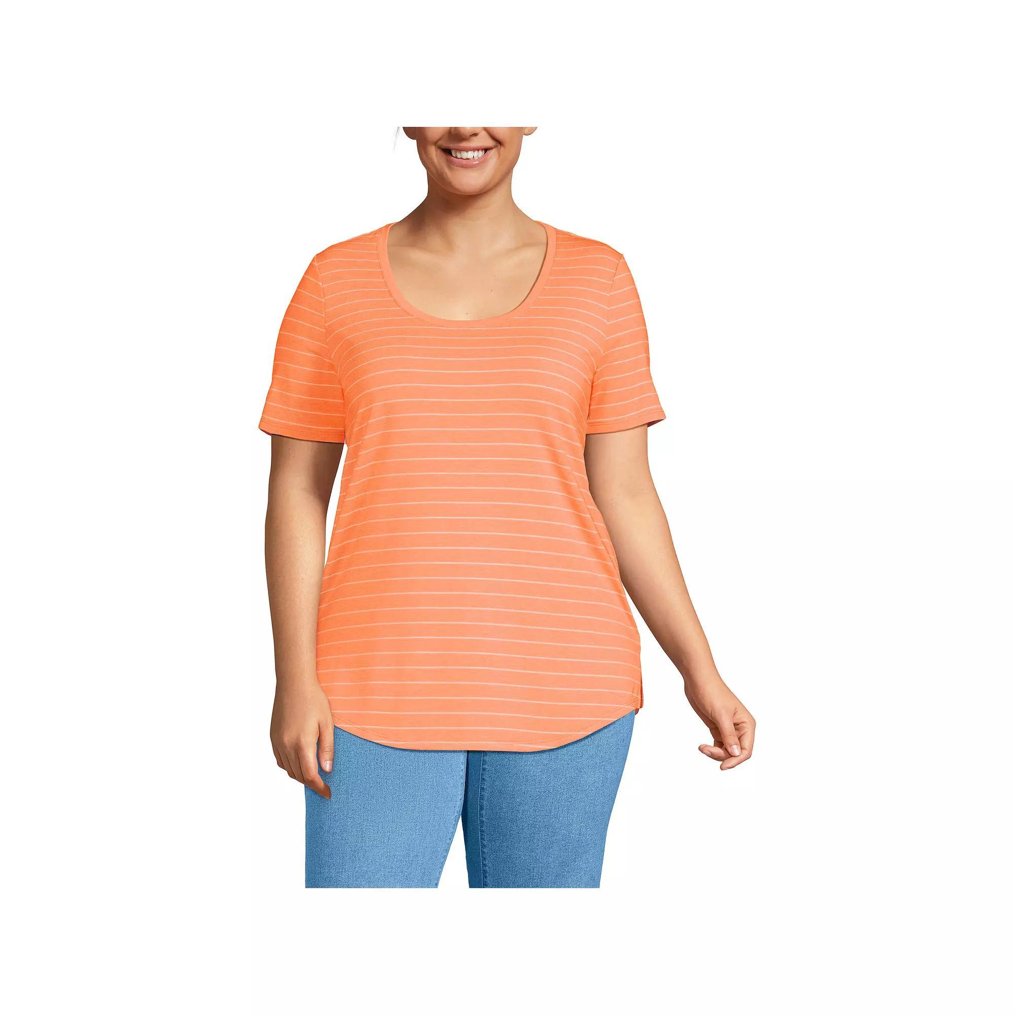 Plus Size Lands' End Short Sleeve Scoop Neck Tunic T-Shirt, Women's, Size: 1XL, Julep Pinstripe Product Image