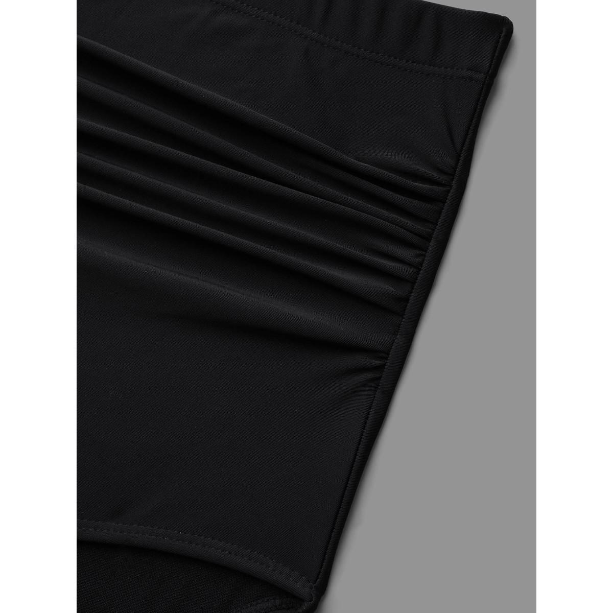 Plus Size High Rise Ruched Plain Swim Bottoms Women's Swimwear Black Beach Gathered High stretch Skinny High Rise Curve Swim Bottoms BloomChic 28/5X Product Image