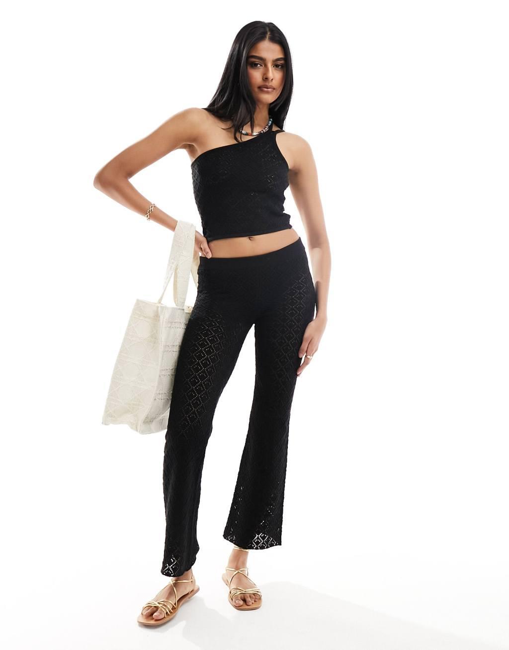 Miss Selfridge crochet one shoulder cami top in black - part of a set Product Image
