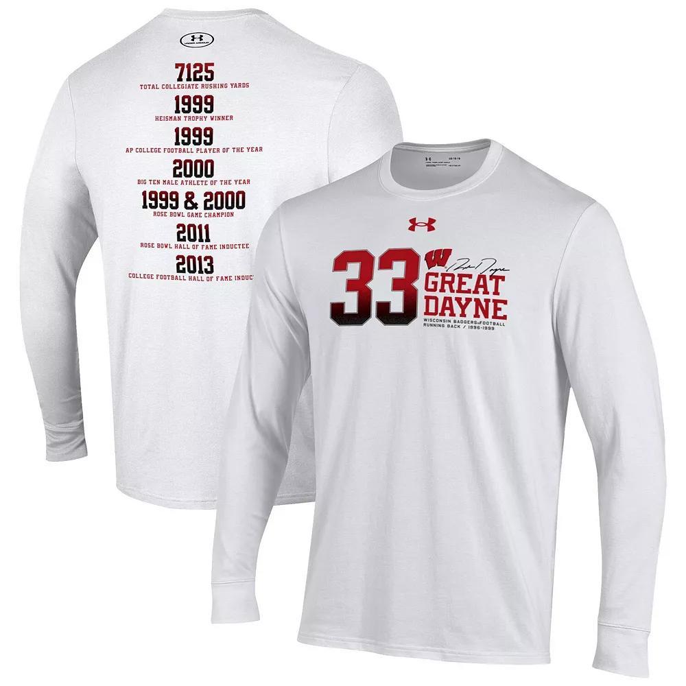 Men's Under Armour Ron Dayne White Wisconsin Badgers Stats Long Sleeve T-Shirt, Size: Small Product Image
