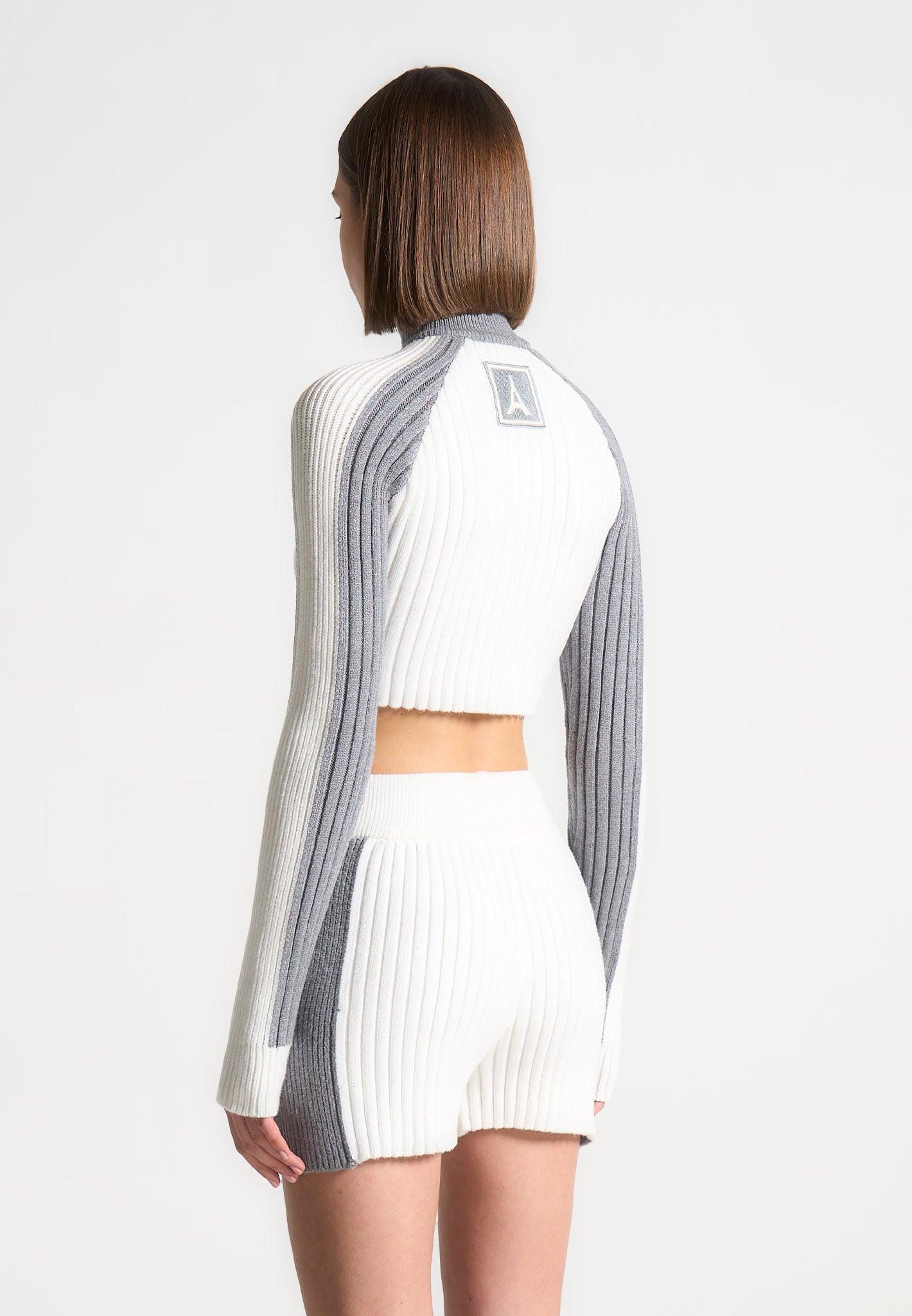 Rib Knit Track Jacket - Off White/Grey Female Product Image