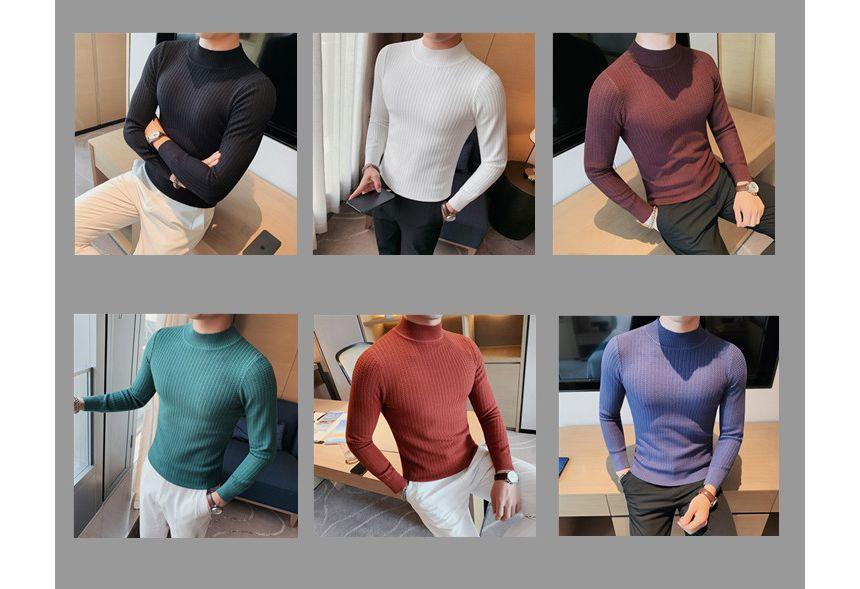 Long-Sleeve Mock Neck Plain Knit Top Product Image