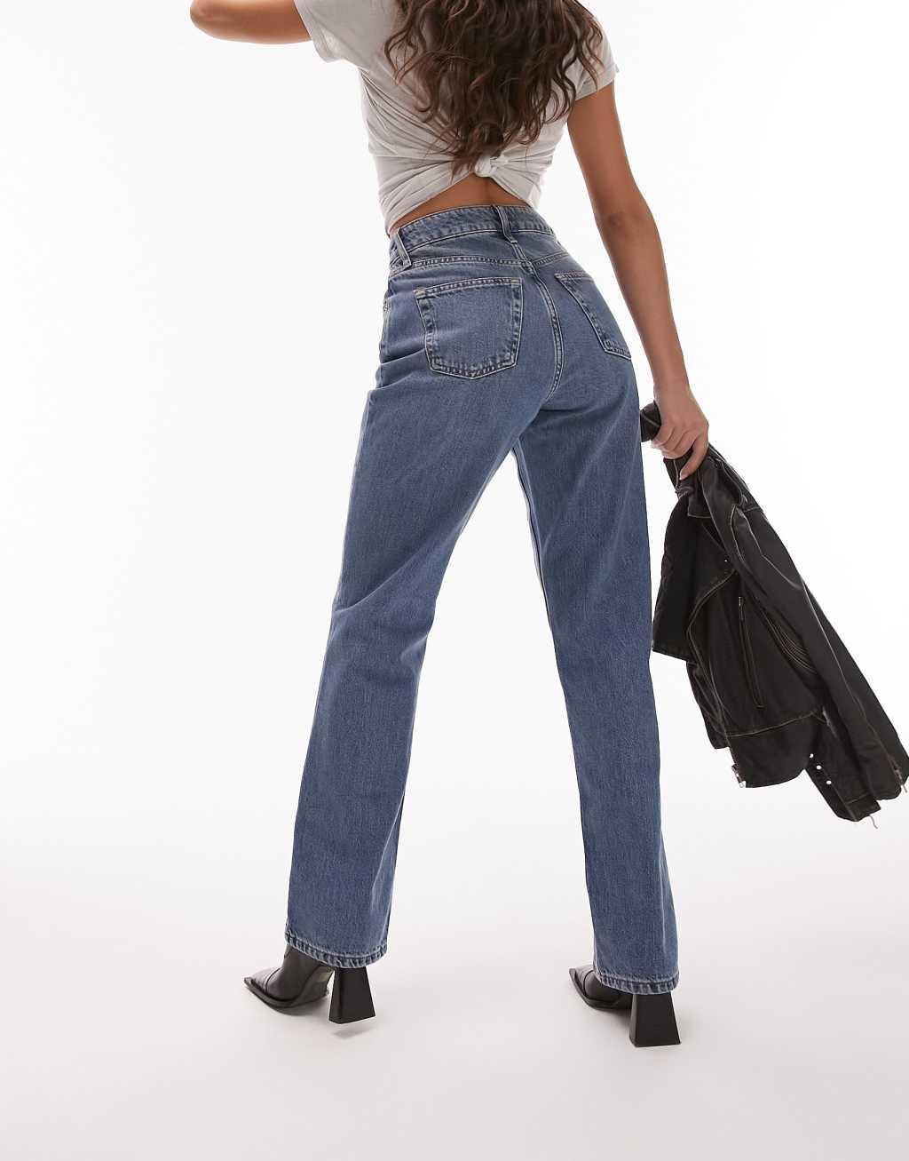 Topshop Hourglass straight Kort jeans in mid blue Product Image