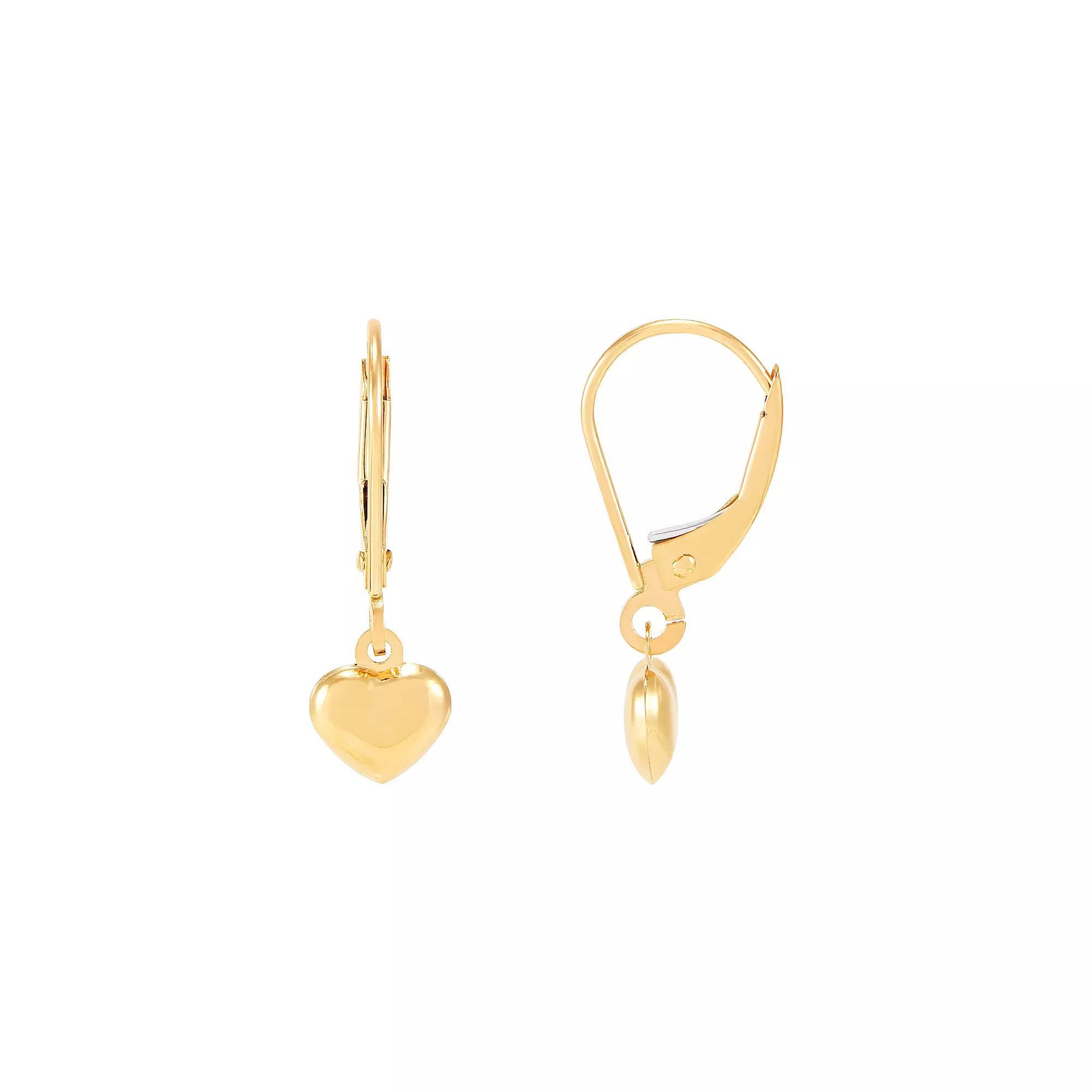 14k Gold Heart Drop Leverback Earrings, Womens Product Image