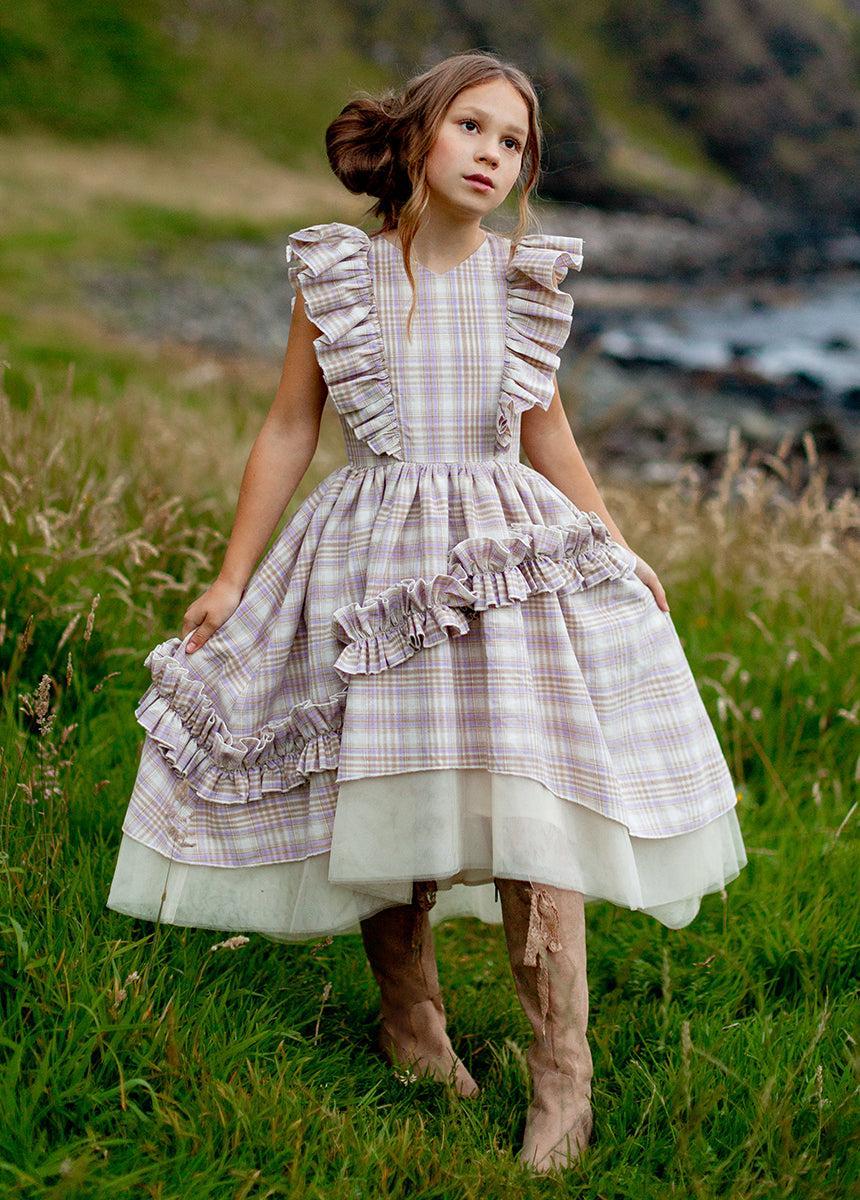 Reign Petticoat Dress in Lavender Plaid Girls Product Image