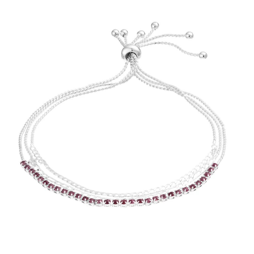 City Luxe Crystal Simulated Birthstone Multi-Strand Adjustable Chain Bracelet, Women's, Silver Tone February Product Image