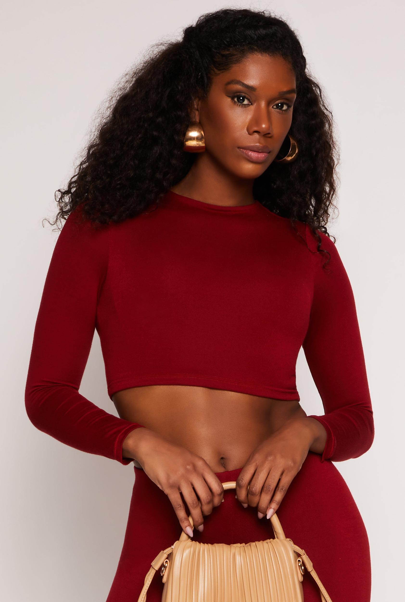 Womens Soft Knit Crew Neck Crop Top Product Image