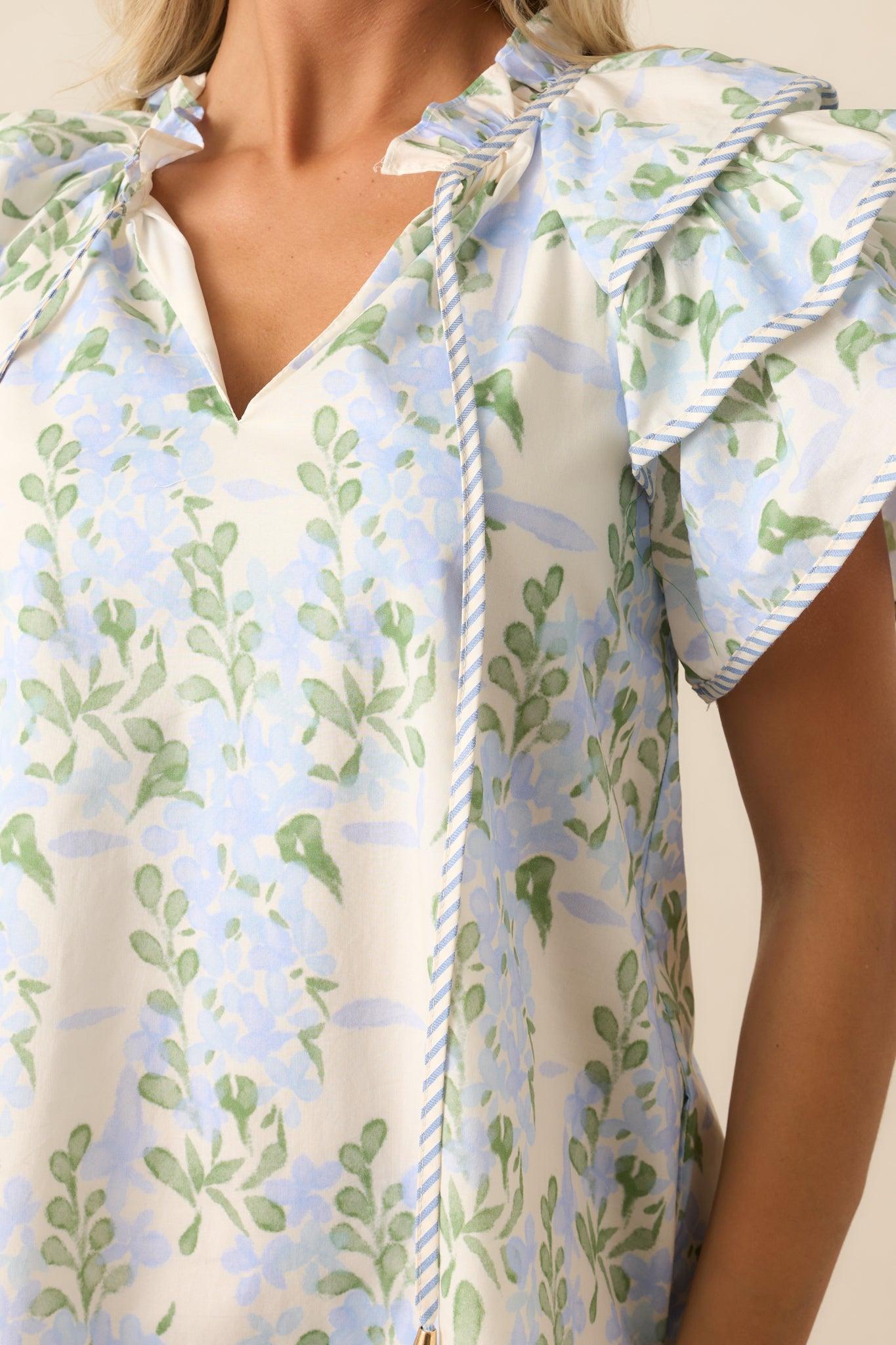 Garden Of Dreams Cotton Blue Flutter Sleeve Mini Dress Product Image