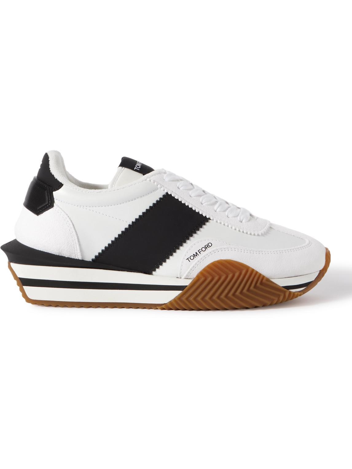 TOM FORD White James Low Top Leather Sneakers In White Black Cream Product Image