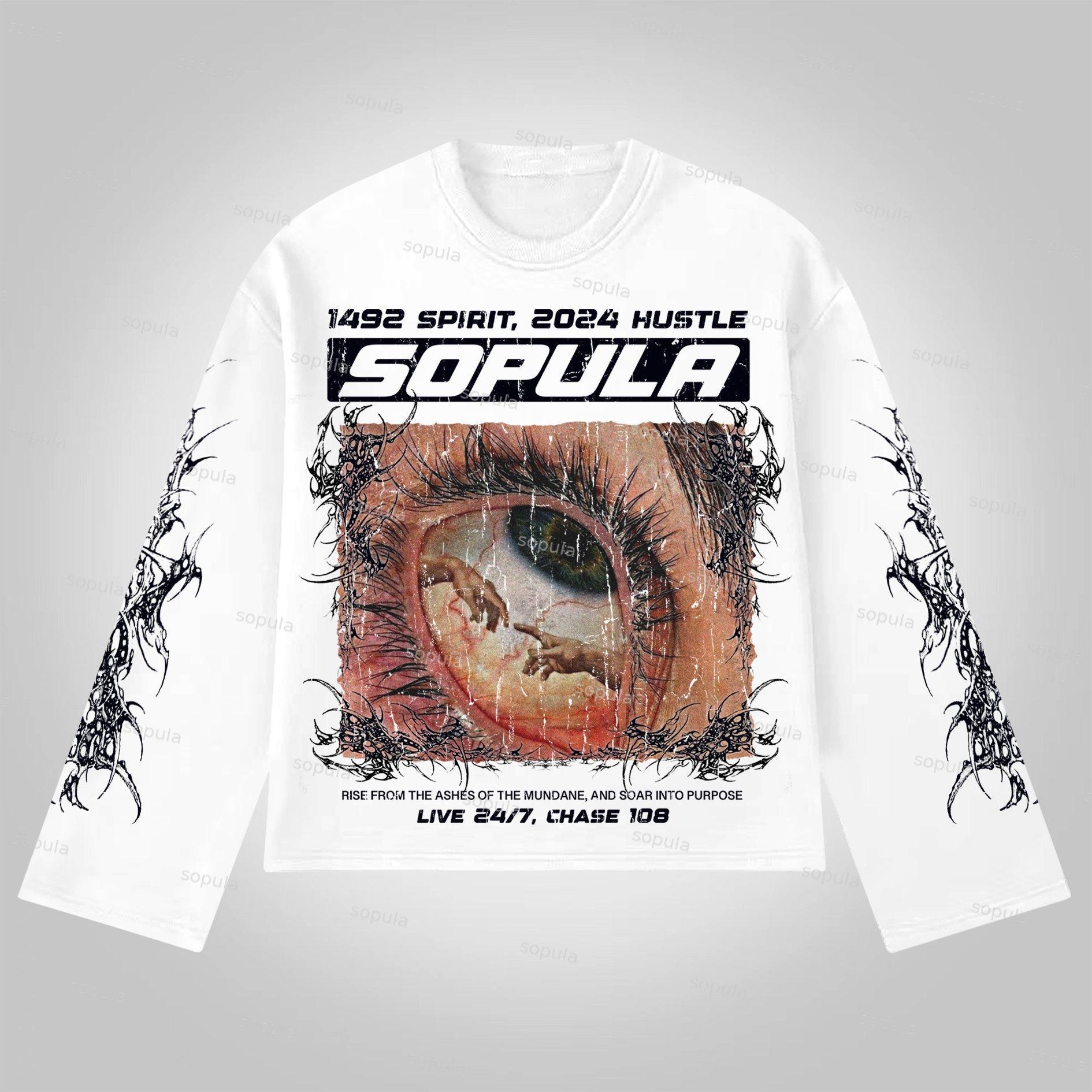 Sopula Thorns Explore The Renaissance Live In The Present Vintage Graphics Cotton Long Sleeve T-Shirt Product Image