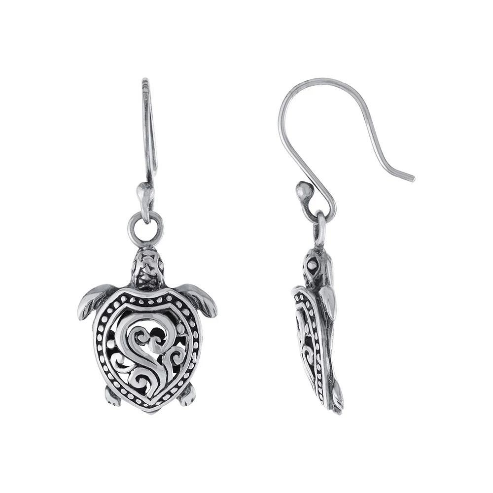 Athra NJ Inc Sterling Silver Oxidized Turtle Drop Earrings, Women's Product Image