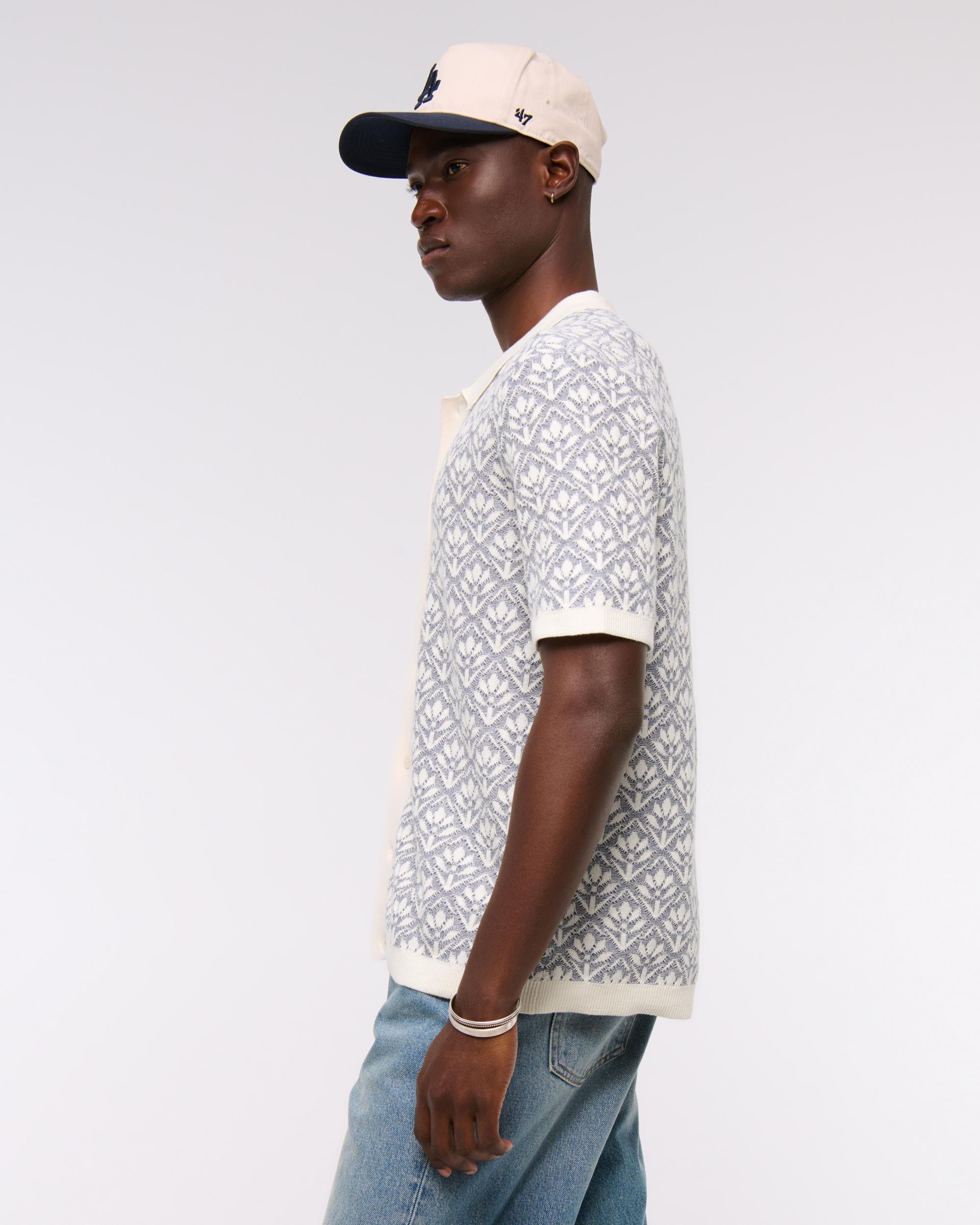 Jacquard Pattern Button-Through Sweater Polo Product Image