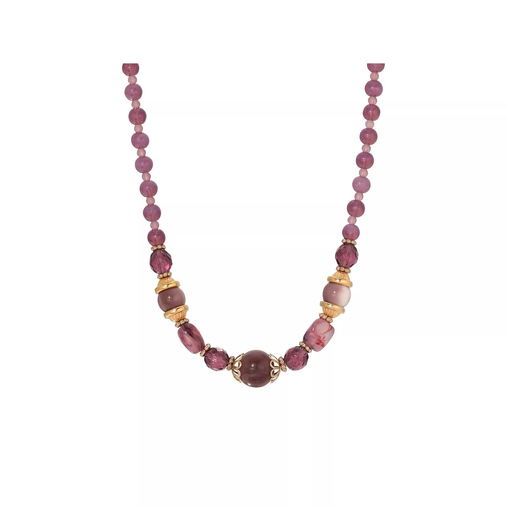 1928 Gold Tone Purple Beaded Necklace, Womens Product Image