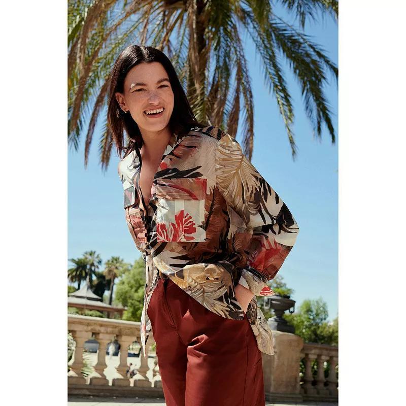 Women's NEXT Long Sleeve Placement Print Sheer Shirt, Size: 14, Animal Print Product Image