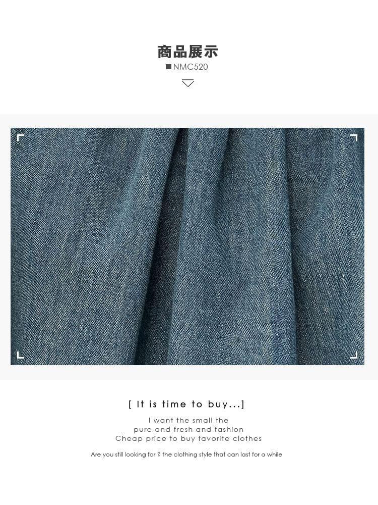 Set: Tie-Back Asymmetrical Denim Top + High-Waist Denim Wide Shorts Product Image