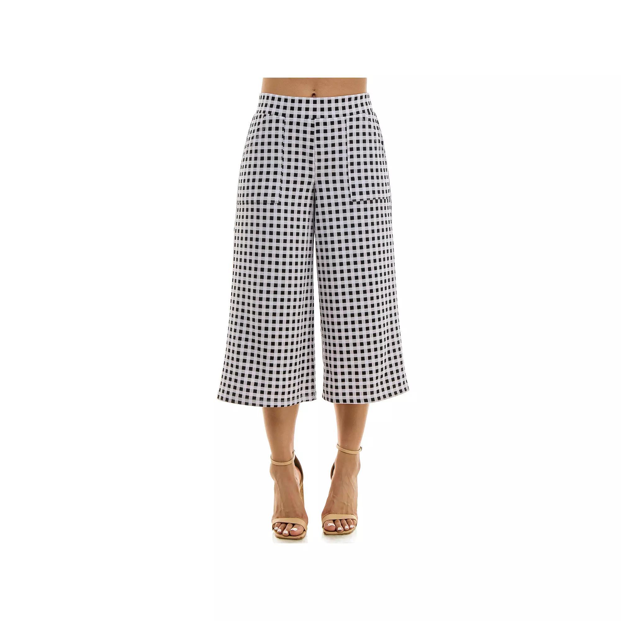 Women's Nina Leonard Gingham Coulotte Pants, Size: Small, Robins Egg White Product Image