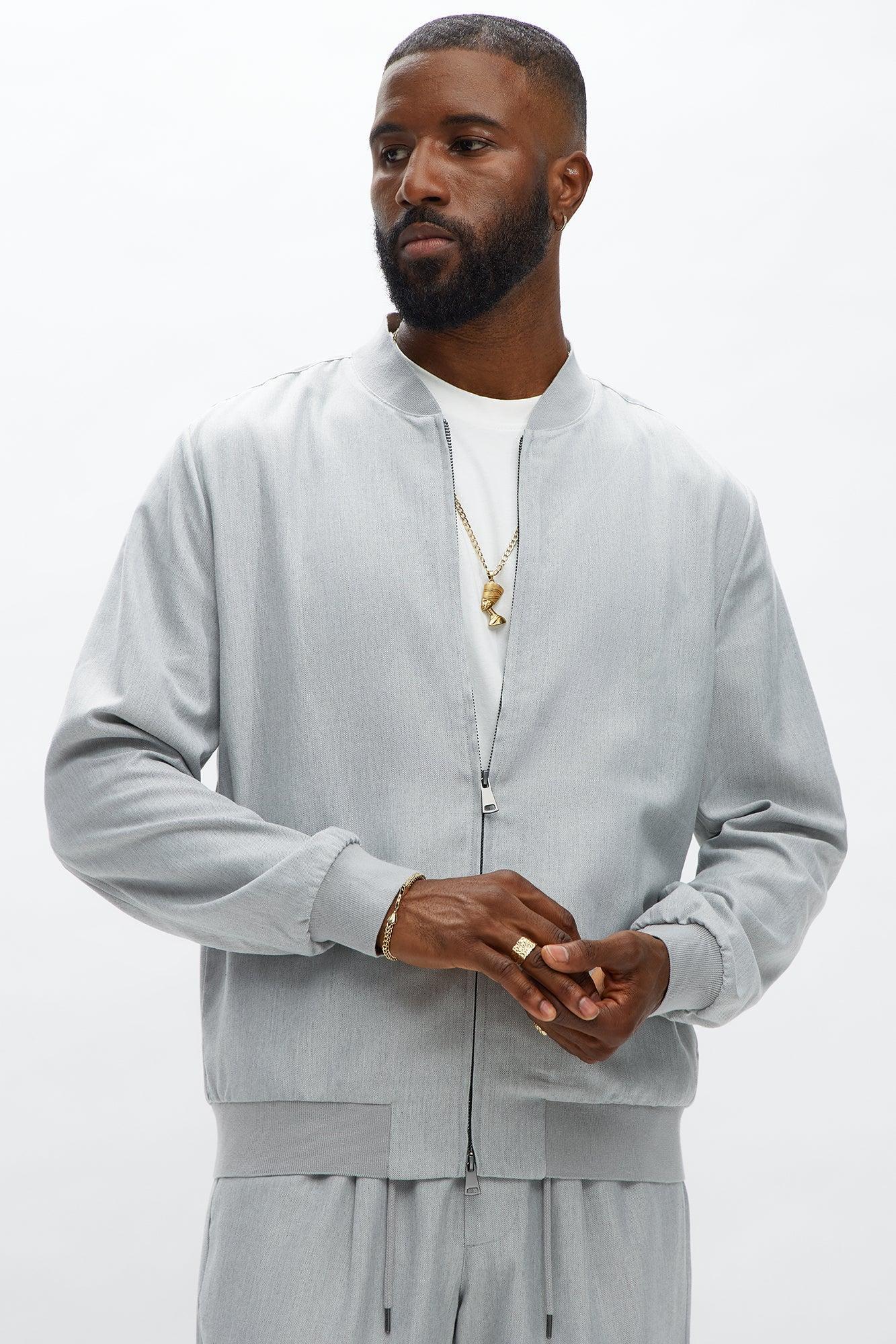 Slim Modern Two-Way Zipper Everyday Bomber - Light Grey Male Product Image