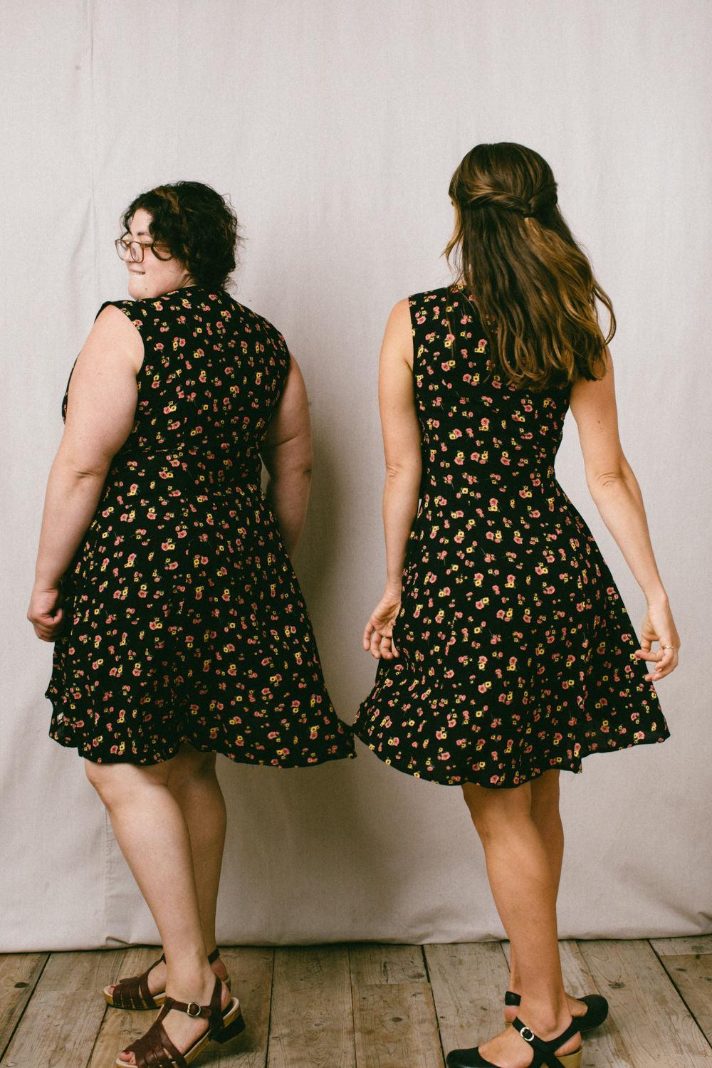 Thea Dress in Black Floral Challis Product Image