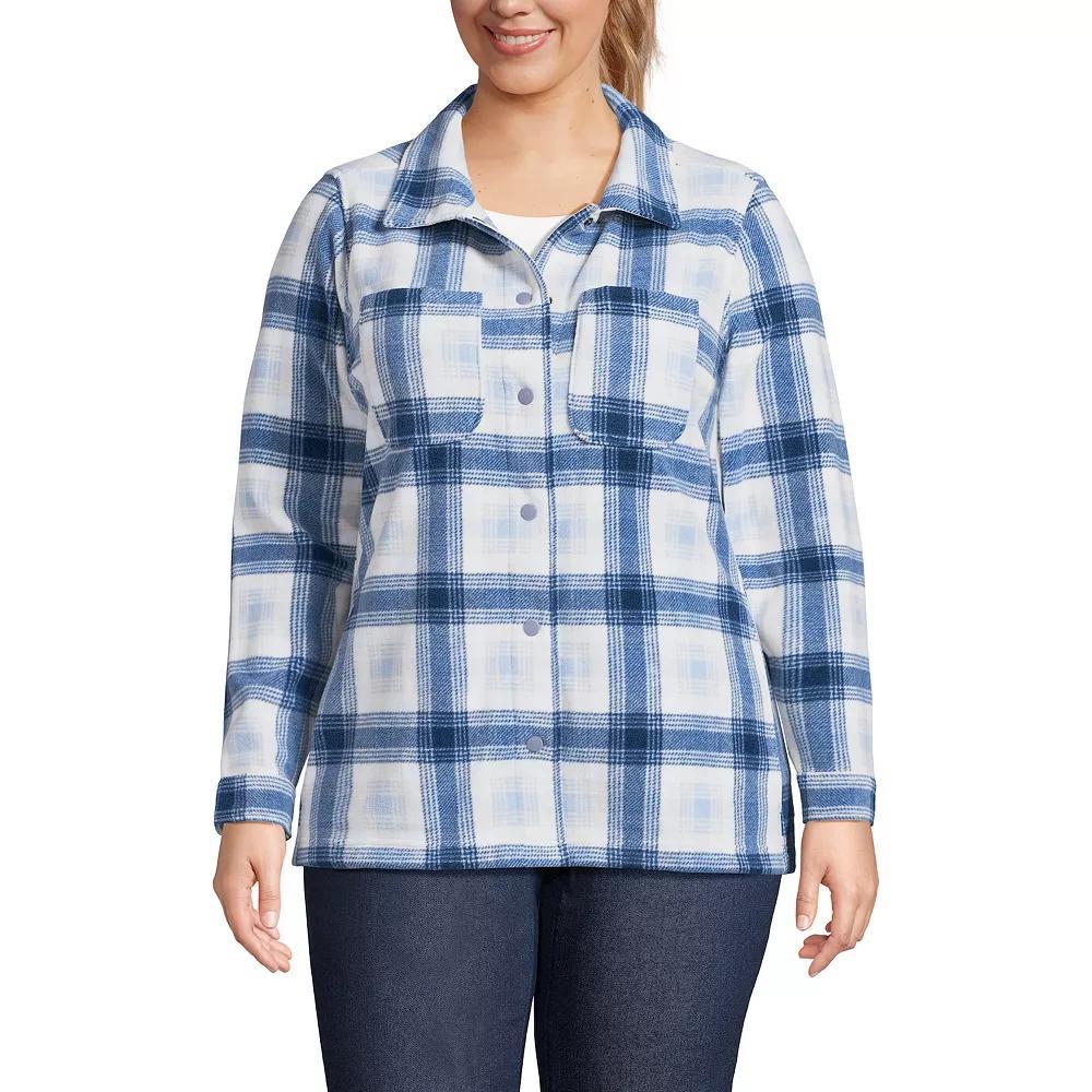 Plus Size Lands End T200 Fleece Shacket, Womens Blue Cornflower Plaid Product Image