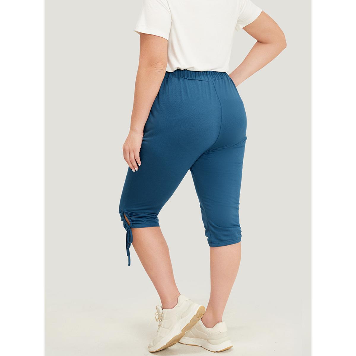 Plus Size Solid Pocket Ruched Drawstring Hem Knee Pants Women Aegean Casual High Rise Dailywear Pants BloomChic 14-16/1X Product Image