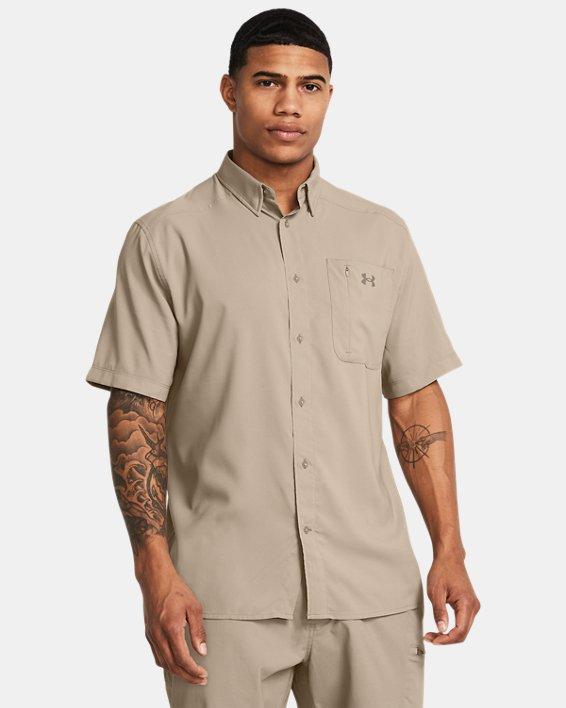 Men's Under Armour UPF 30 Drift Tide 2.0 Fitted Performance Short Sleeve Button-Down Shirt, Size: Medium, Silica Green Product Image