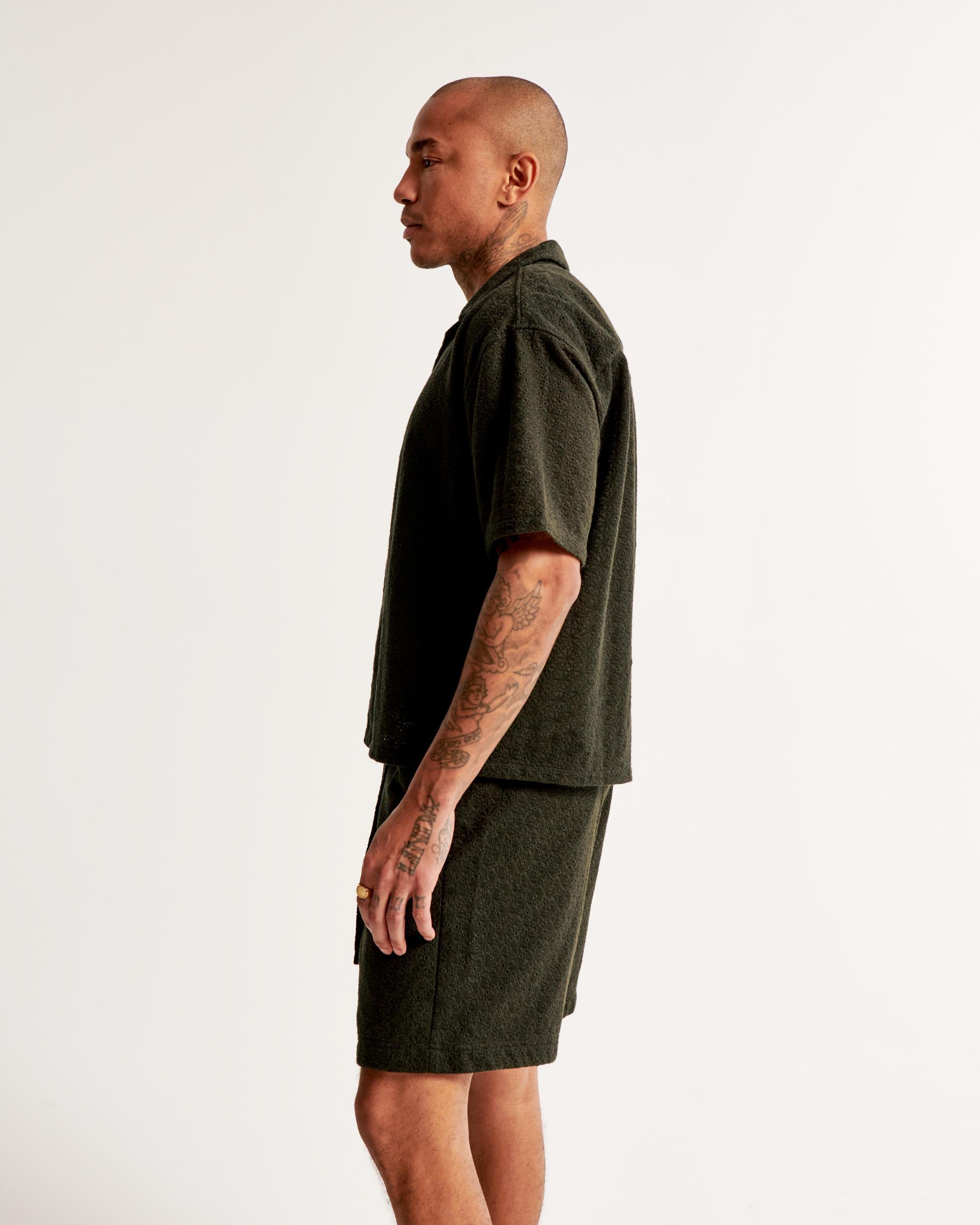 Camp Collar Cropped Lace Shirt Product Image