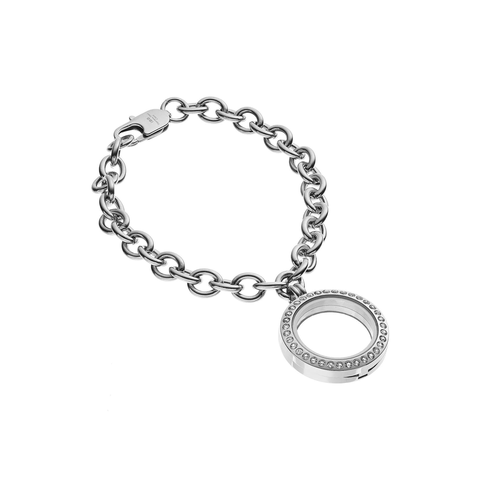 Blue La Rue Crystal Stainless Steel 1.25-in. Round Locket Bracelet, Women's, Size: 7.5", Silver Product Image