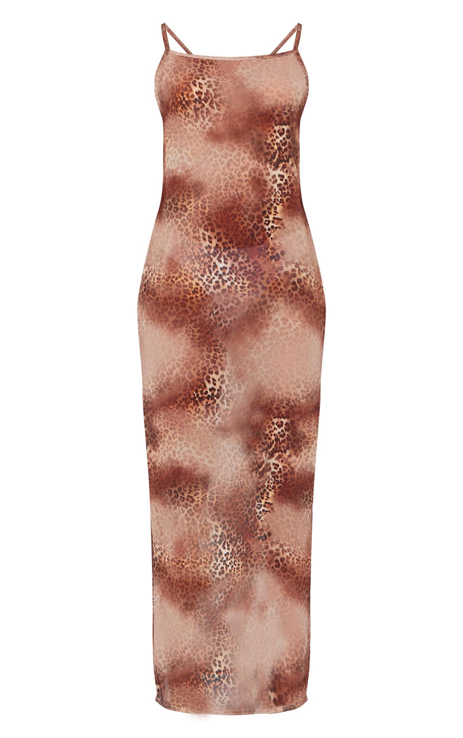 Tall Brown Chiffon Leopard Tie Back Maxi Dress Product Image