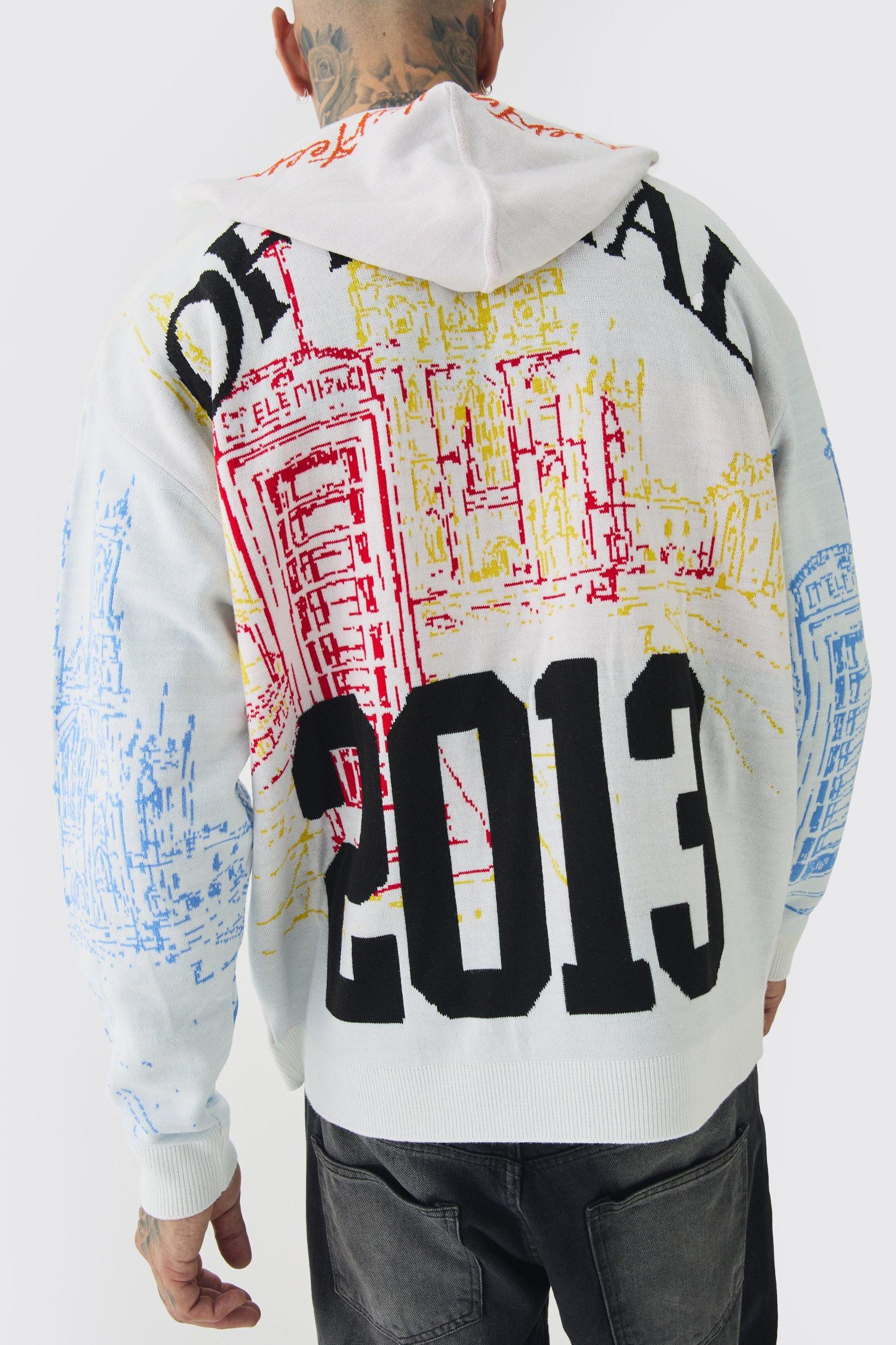 Tall Twenty Thirteen Graphic Knitted Hoodie | boohooMAN USA Product Image