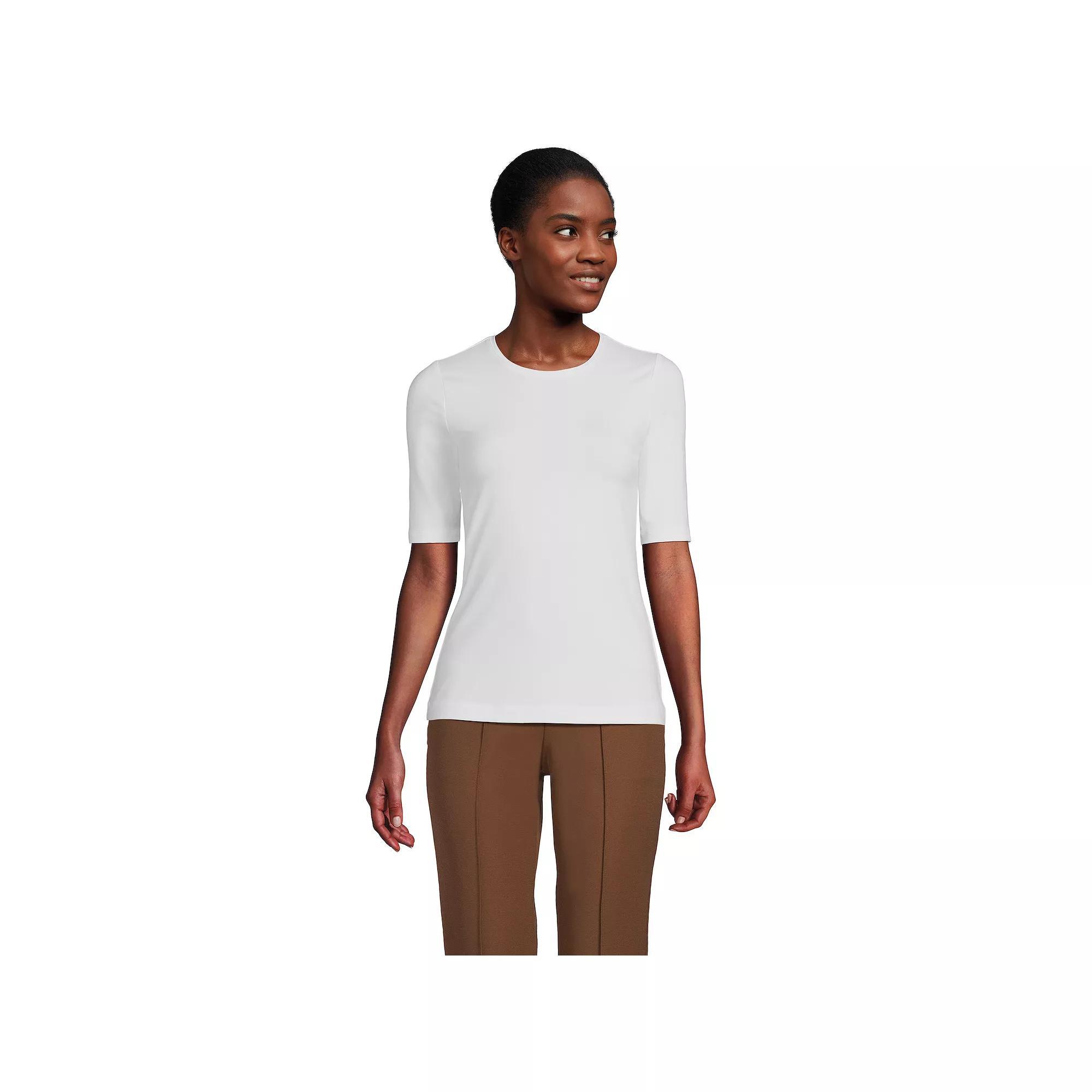 Plus Size Lands' End Elbow Sleeve Jersey Crewneck Top, Women's, Size: 3XL, White Product Image