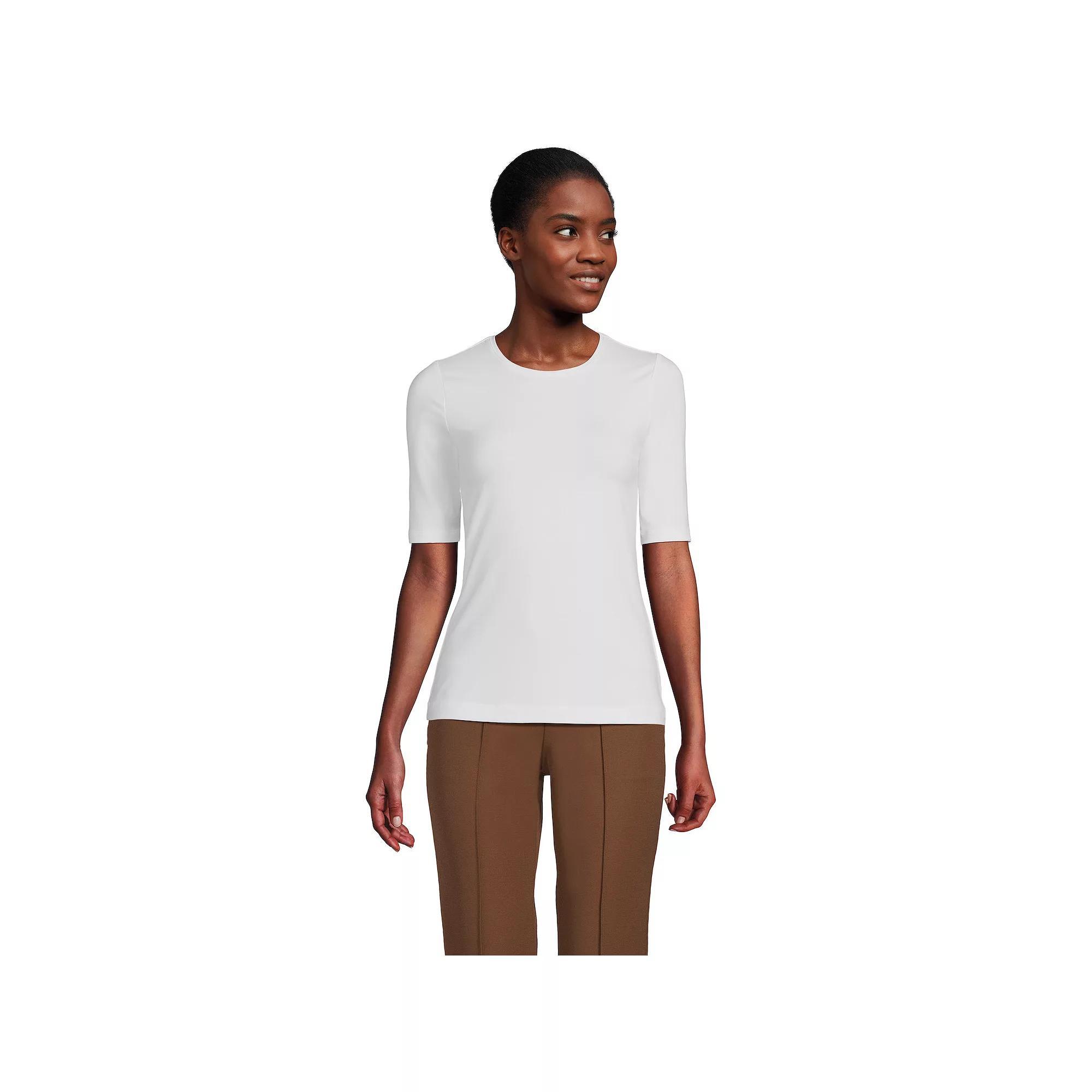 Plus Size Lands' End Elbow Sleeve Jersey Crewneck Top, Women's, Size: 3XL, White Product Image
