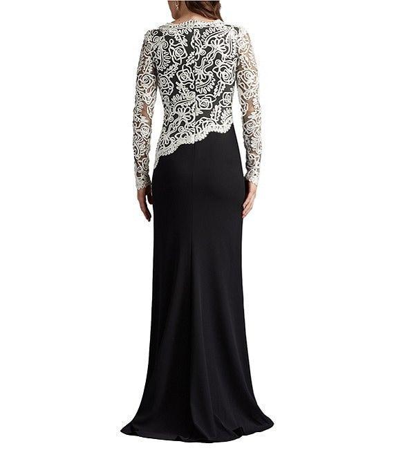 Tadashi Shoji Long Sleeve Boast Neck Asymmetrical Lace Gown Product Image