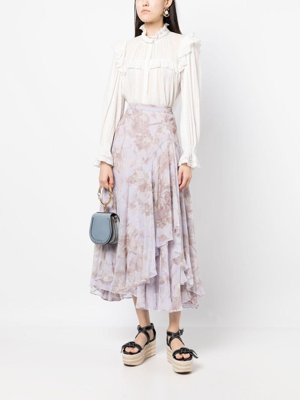 Pleated Layered Floral Midi-skirt In Lilac White Product Image