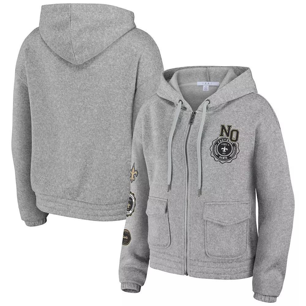 Women's WEAR by Erin Andrews Heather Gray New Orleans Saints Full-Zip Hoodie, Size: Small, Grey Product Image