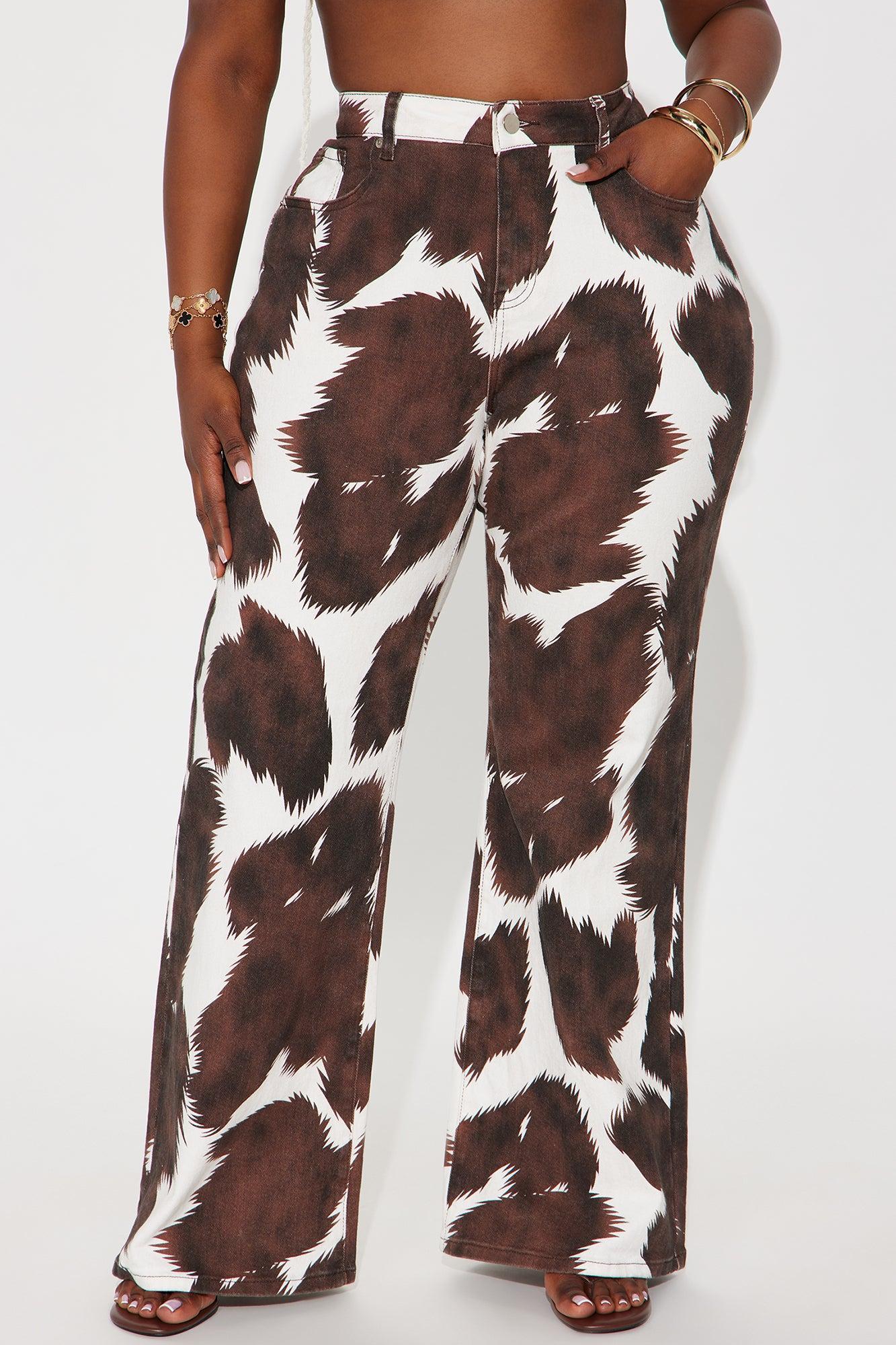 Horsing Around Printed Flare Jeans - Brown/combo Product Image