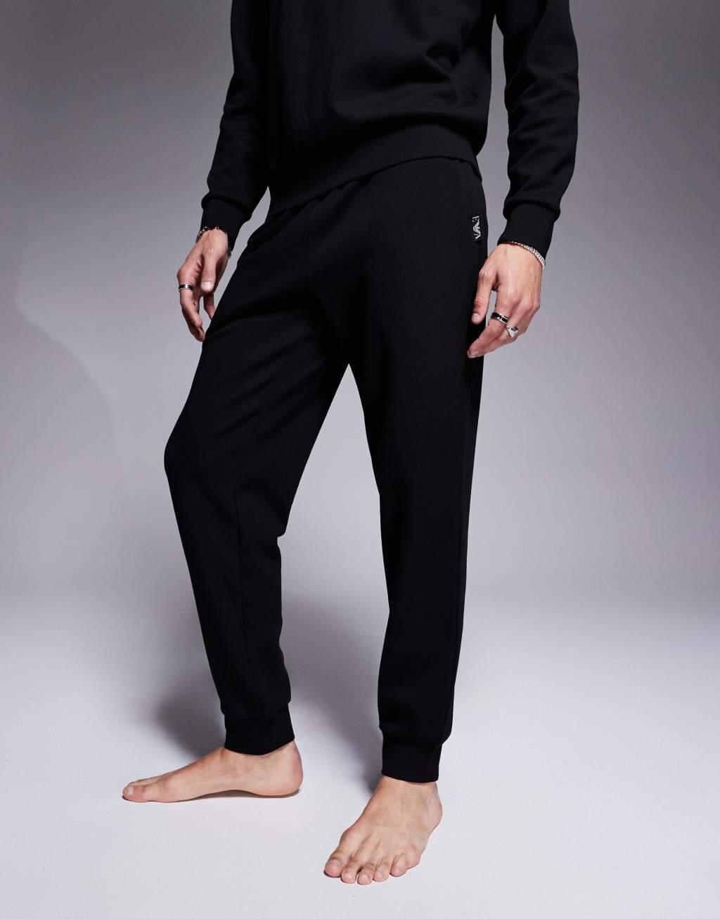 Emporio Armani Bodywear crew neck textured sweatpants in black - part of a set  Product Image