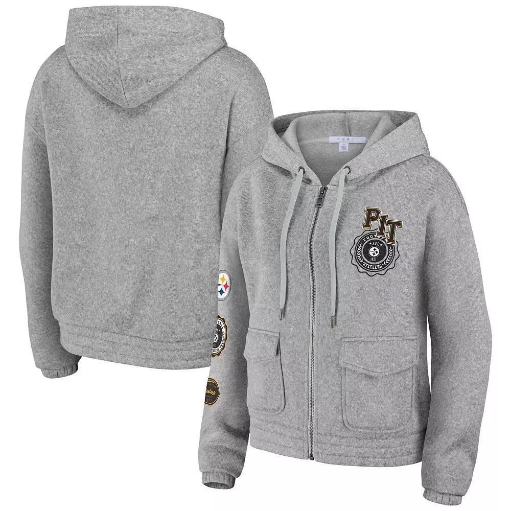 Women's WEAR by Erin Andrews Heather Gray Pittsburgh Steelers Full-Zip Hoodie, Size: Medium, Grey Product Image