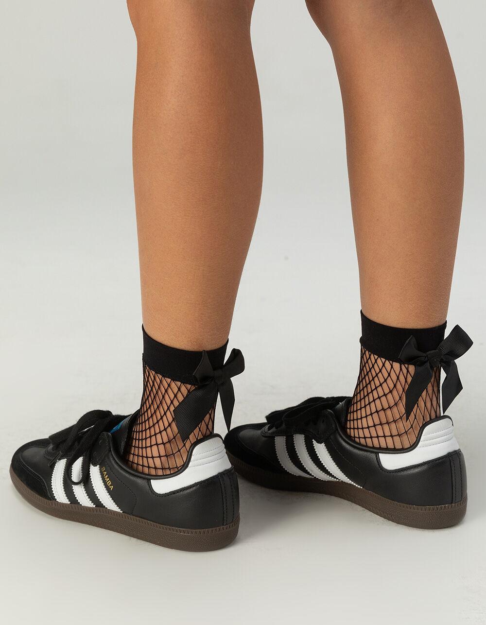 MEMOI Bow Maxi Fishnet Womens Anklet Socks - BLACK Product Image