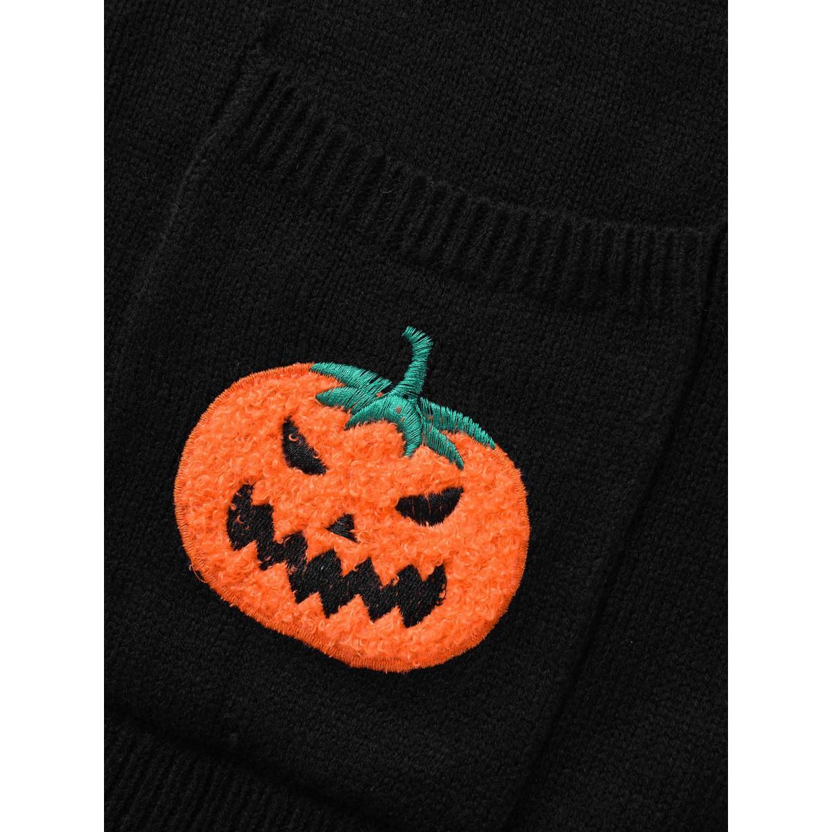 Plus Size Pumpkin Ghost Embroidery Open Cardigan Black Women Casual Loose Long Sleeve Everyday Cardigans BloomChic 26/4X Product Image