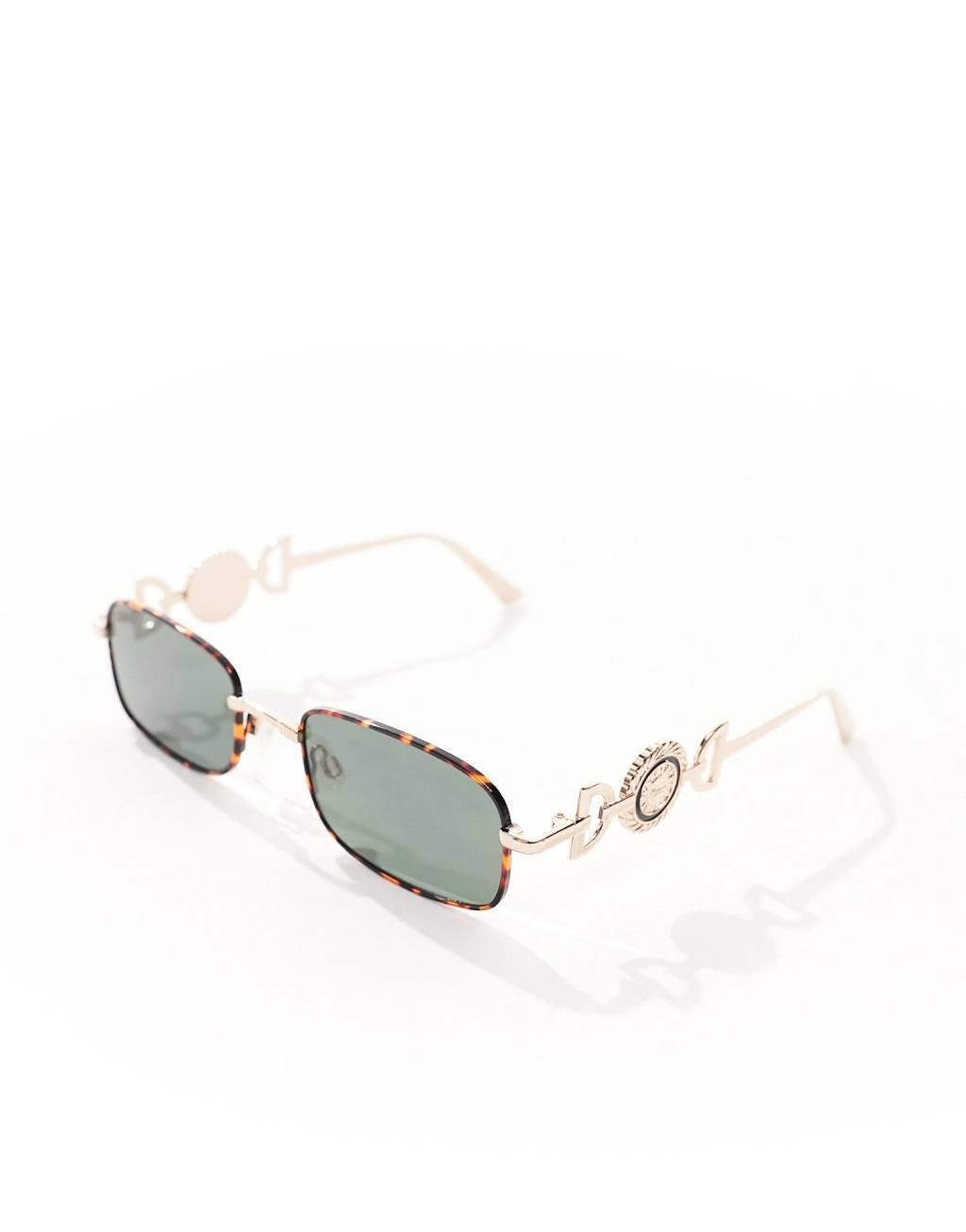 Reclaimed Vintage unisex 90s rectangle wire sunglasses in tort Product Image