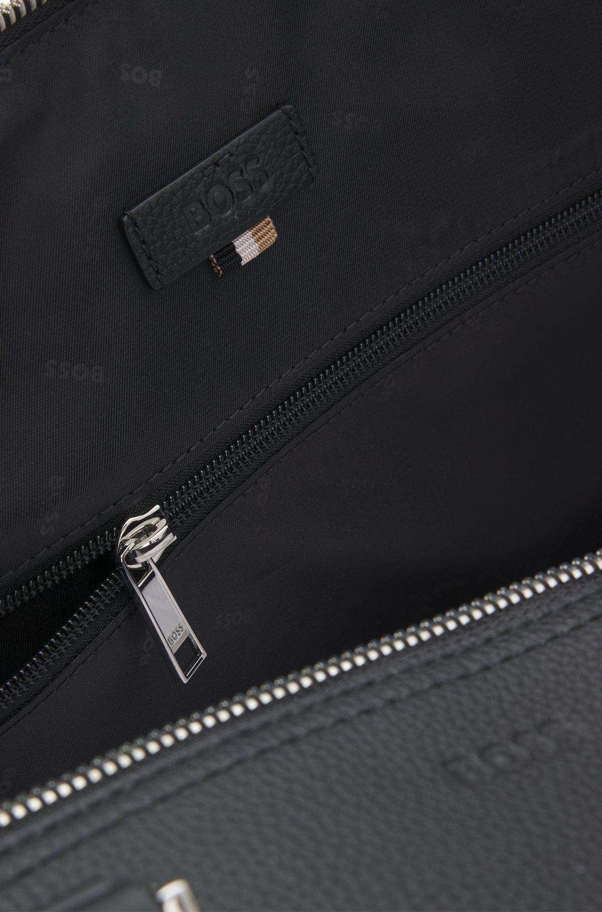 BOSS - Grained-leather holdall with detachable metal padlock - Black Product Image