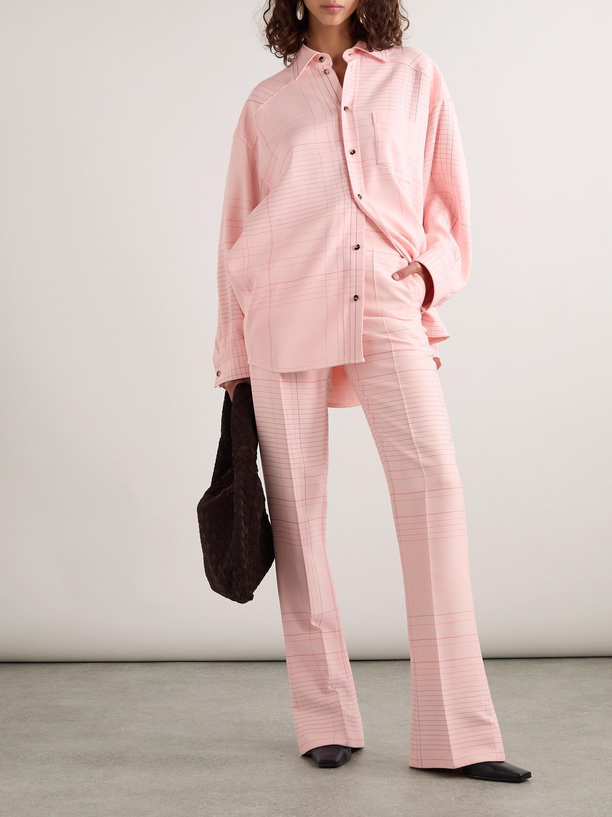 BOTTEGA VENETA Checked Crepe Straight-leg Pants In Pink Product Image