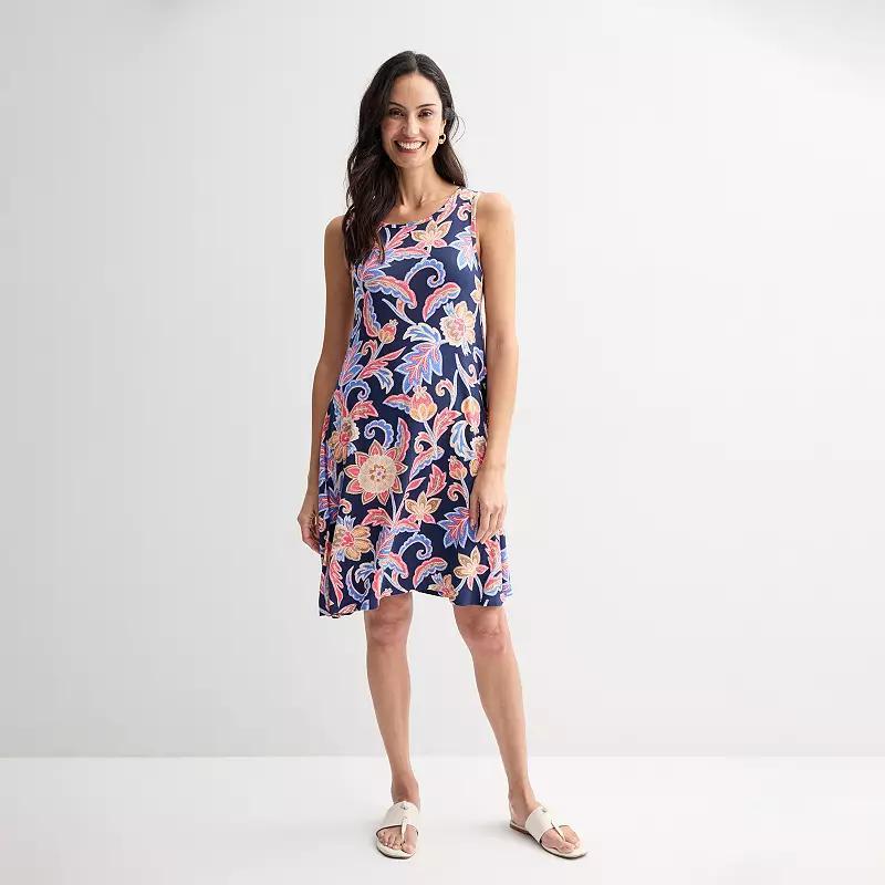 Petite Croft & Barrow® Sleeveless Tank Swing Dress, Women's, Size: Small Petite, Black Fun Palm Product Image