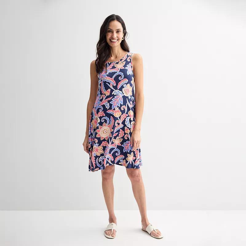 Petite Croft & Barrow® Sleeveless Tank Swing Dress, Women's, Size: Small Petite, Black Fun Palm Product Image