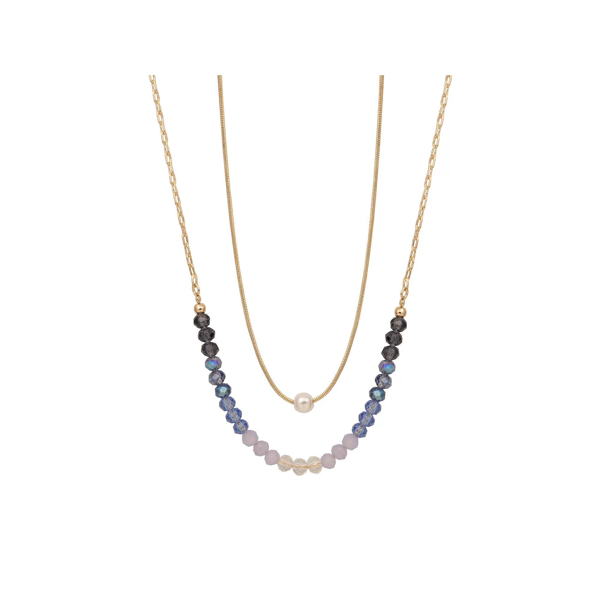 LC Lauren Conrad Gold Tone Ombre Beaded Pre-Layered Necklace, Women's, Blue Product Image