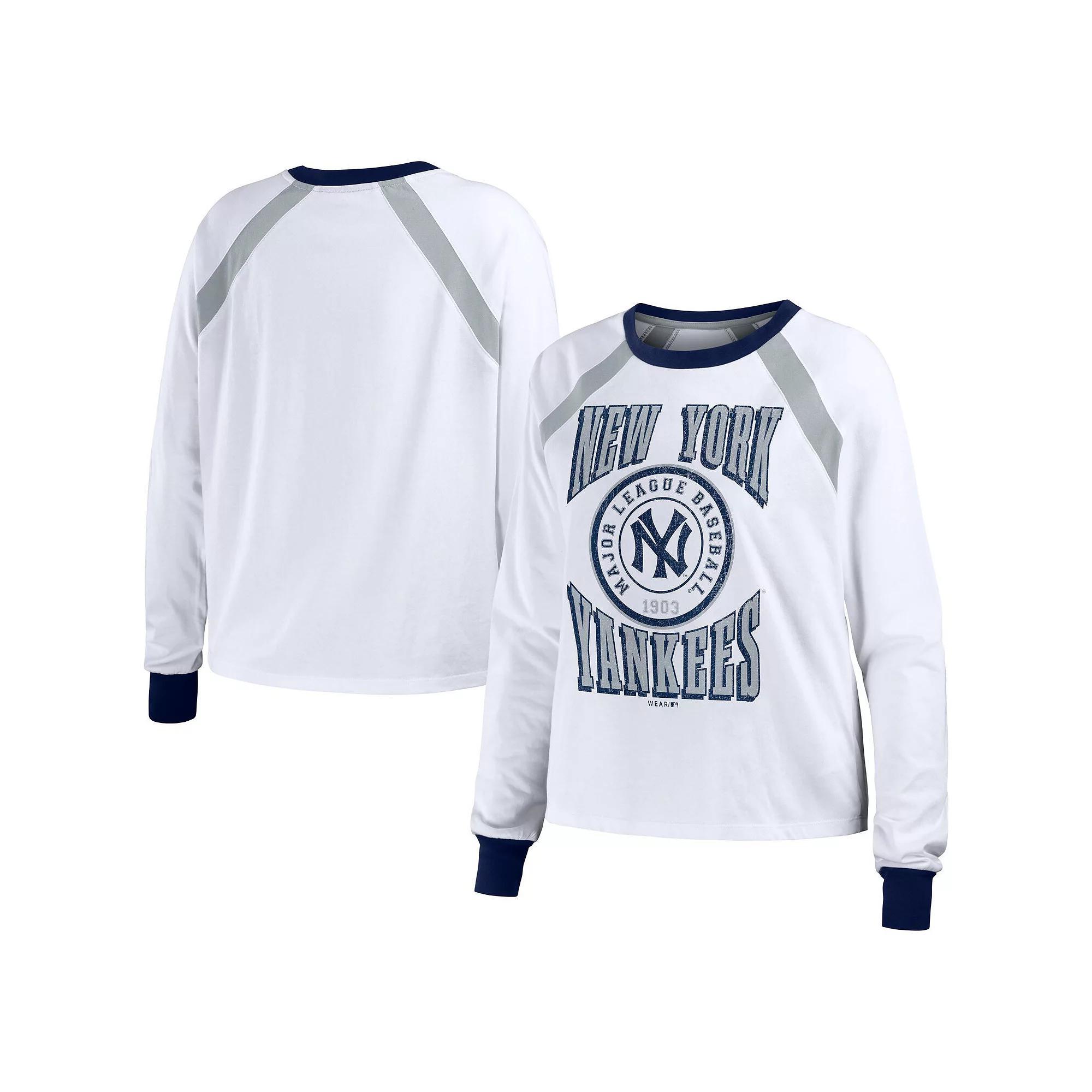 Women's WEAR by Erin Andrews White New York Yankees Raglan Long Sleeve T-Shirt, Size: XXL Product Image