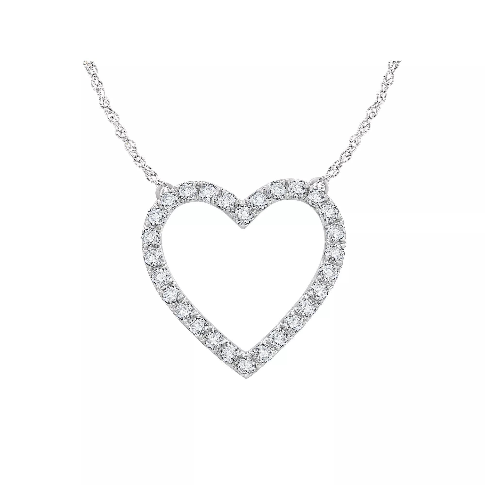 Diamond Medley 14k White Gold 1/2 Carat T.W. Lab-Grown Diamond Heart Necklace, Womens 14k Whgold Product Image