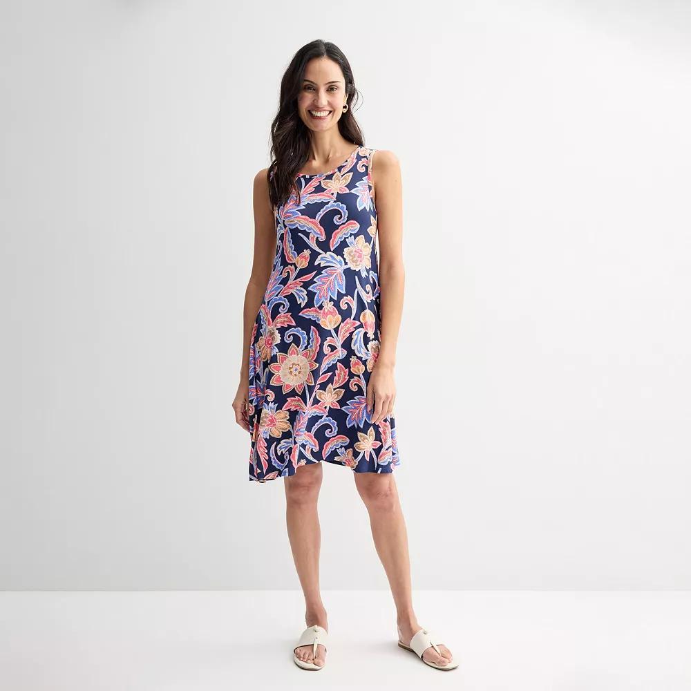 Women's Croft & Barrow® Sleeveless Tank Swing Dress, Size: XXL, Black Fun Palm Product Image
